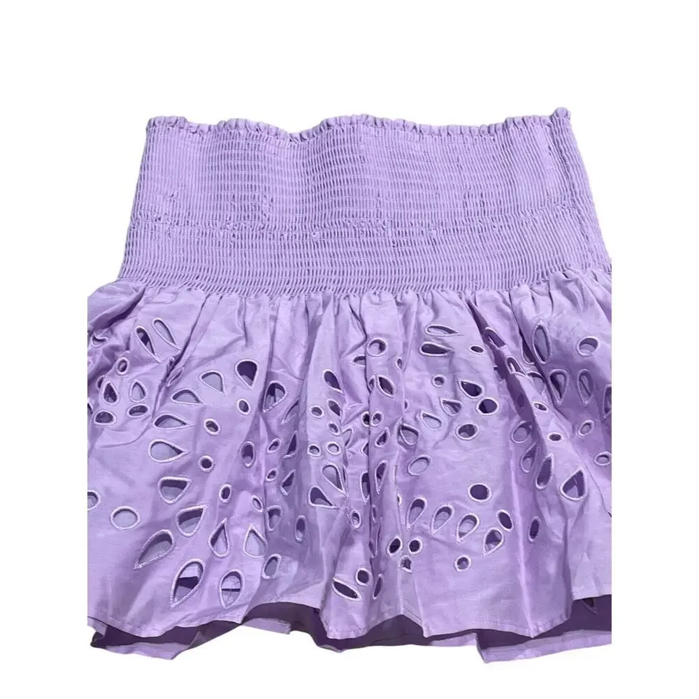 Thakoon Womens Eyelet Lilac Smocked Waist Mini Skirt Pull On Lined Size 6 $295